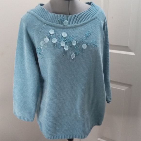 Karen Scott Acrylic Sweater W/ Embroidered Front - Picture 2 of 7